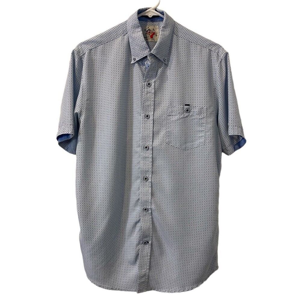 Marti Kat Mens Shirt Medium Button Up Short Sleeve Blue Print